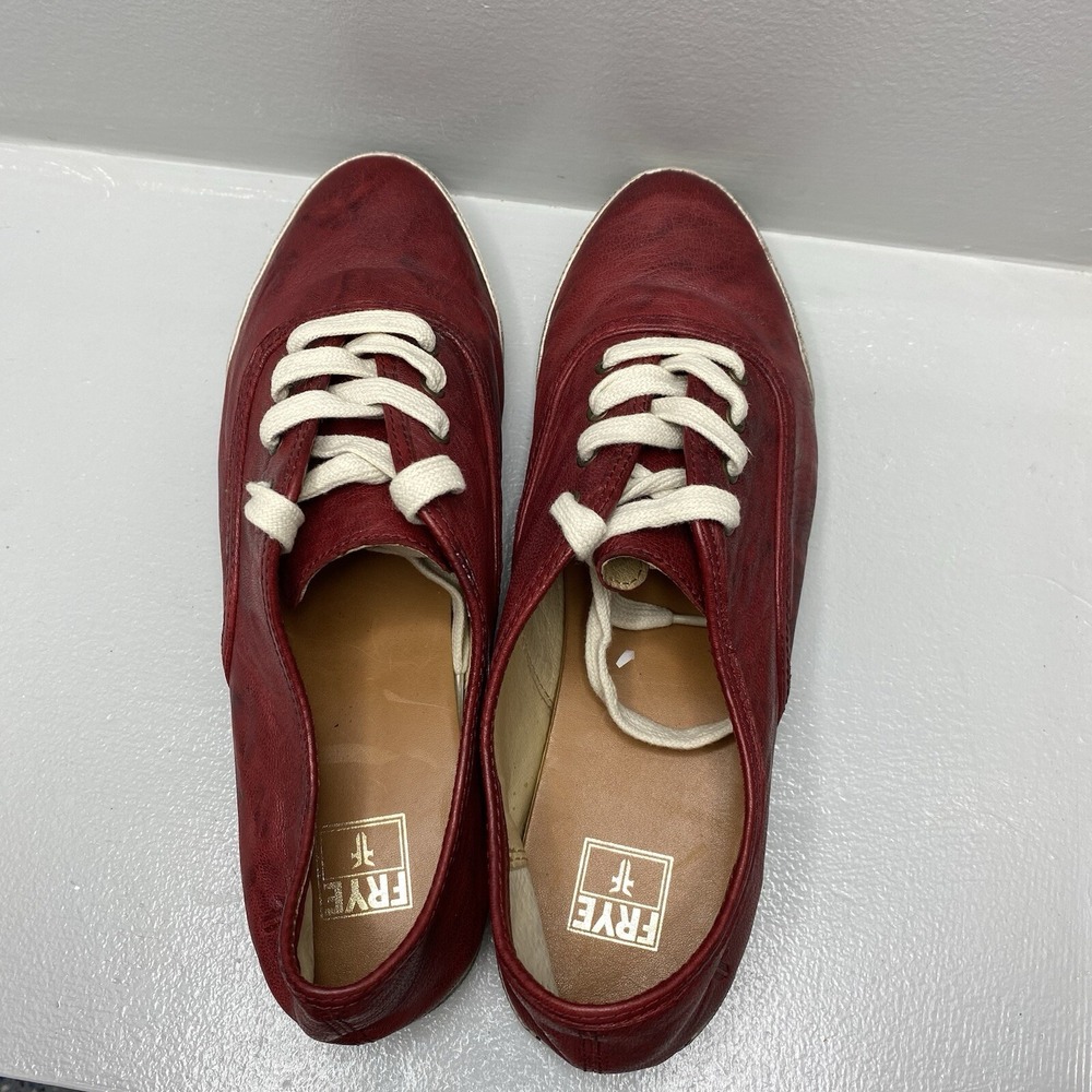 Frye Melanie Leather Sneakers Low Top Lace Up Burnt‎ Red Size 9M - Picture 7 of 12